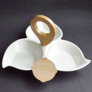Brandani Appetizer Set 3 Section Server White Porcelain with Bamboo Handle NWT